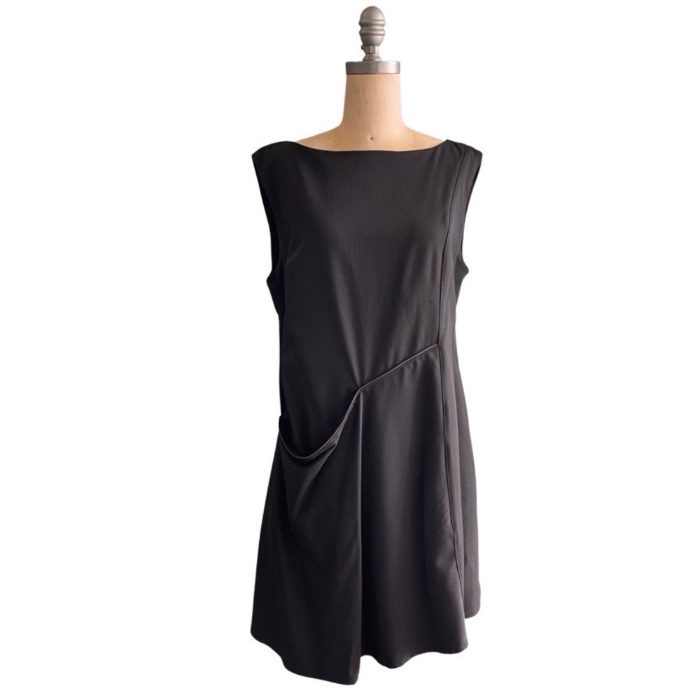 Sarah Pacini black wool blend sleeveless dress with zipper accent
